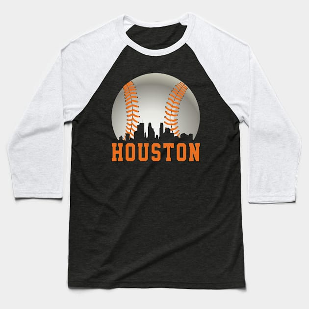 Vintage Houston TX Downtown Skyline Baseball For Gameday Baseball T-Shirt by justiceberate